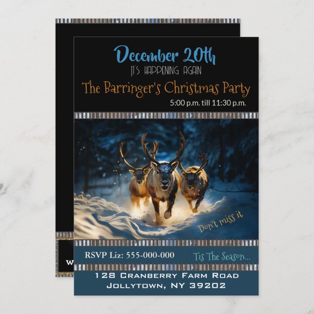 Happy Reindeer Holiday Party Invitation (Front/Back)