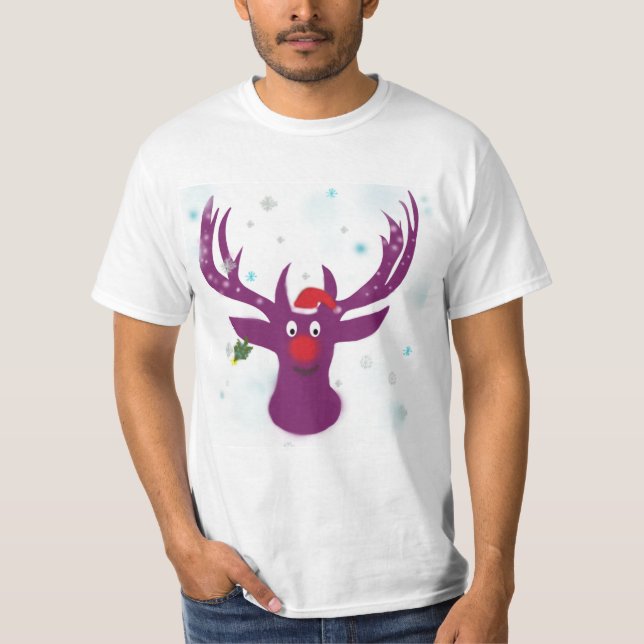 Happy Reindeer Holidays Value T-Shirt, White T-Shirt (Front)
