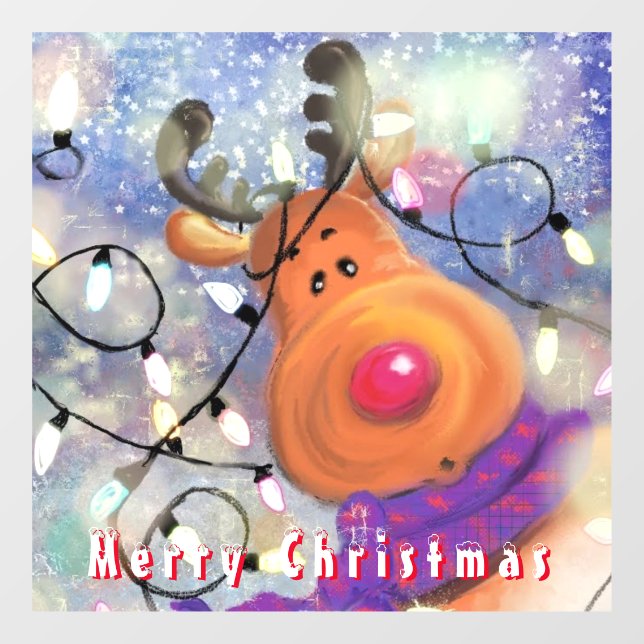Happy Reindeer - Merry Christmas - Drawing Window Cling (Sheet)