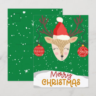 Happy Reindeer Merry Christmas Holidays Postcards