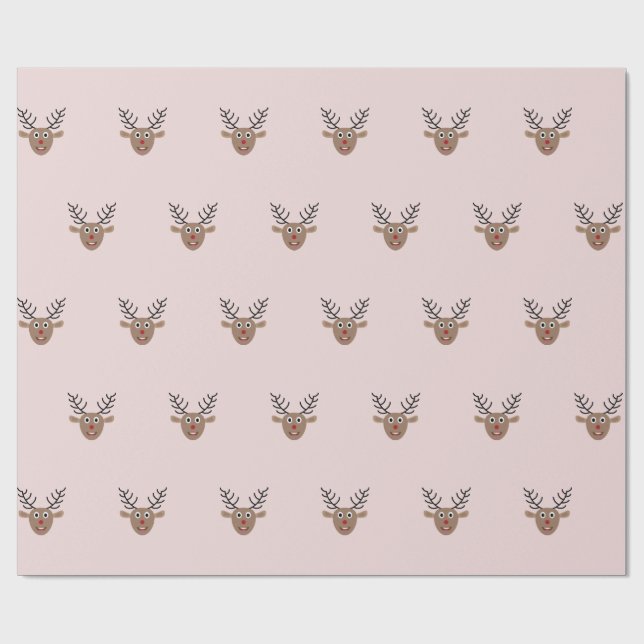 Happy Reindeer Pattern Blush Pink Christmas Wrapping Paper (Flat)