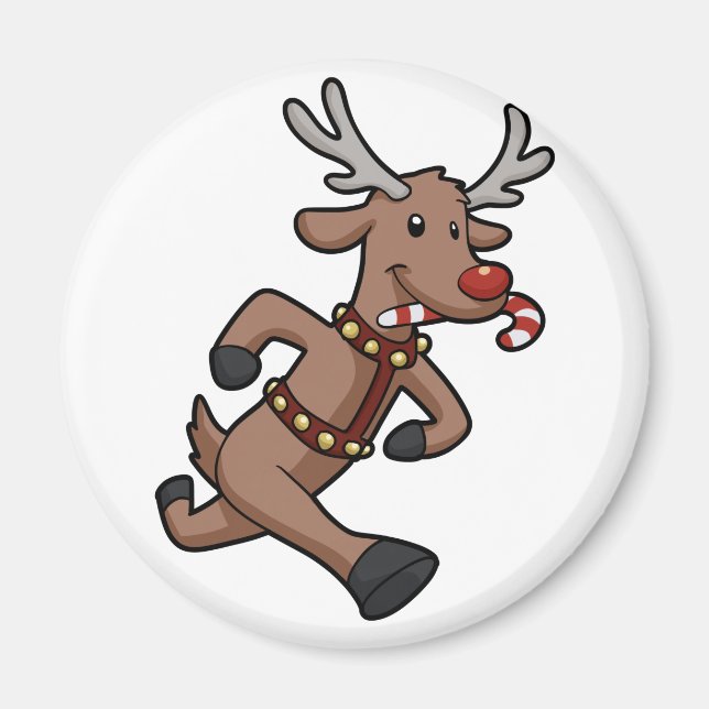 Happy Reindeer Runs cartoon | choose back colour Magnet (Front)