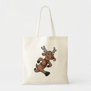 Happy Reindeer Runs cartoon   choose back colour Tote Bag