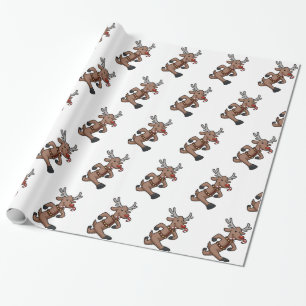 Happy Reindeer Runs cartoon   choose back colour Wrapping Paper