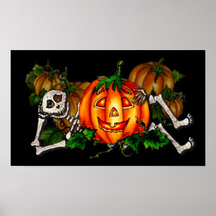HAPPY RESTING SKELETON & JACK by SHARON SHARPE Poster