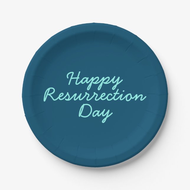 Happy Resurrection Day in Blue Paper Plate (Front)