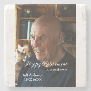 Happy retirement add name photo years of service r stone coaster