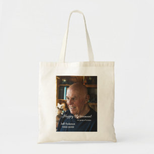 Happy retirement add name photo years of service r tote bag
