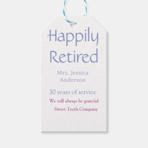 Happy retirement add name years of service purple  gift tags