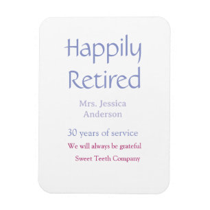 Happy retirement add name years of service purple magnet