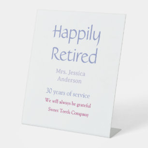 Happy retirement add name years of service purple pedestal sign