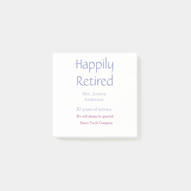 Happy retirement add name years of service purple  post-it notes (Front)