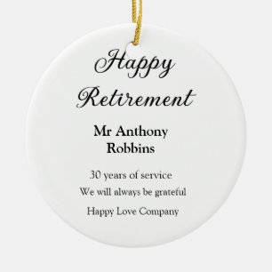 Happy retirement add name years of service retired ceramic tree decoration