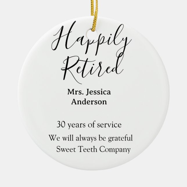 Happy retirement add name years of service retired ceramic tree decoration (Front)