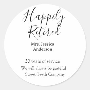 Happy retirement add name years of service retired classic round sticker