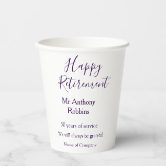 Happy retirement add name years of service retired paper cups