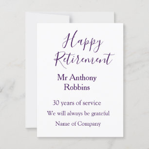 Happy retirement add name years of service retired postcard