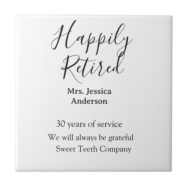 Happy retirement add name years of service retired tile (Front)