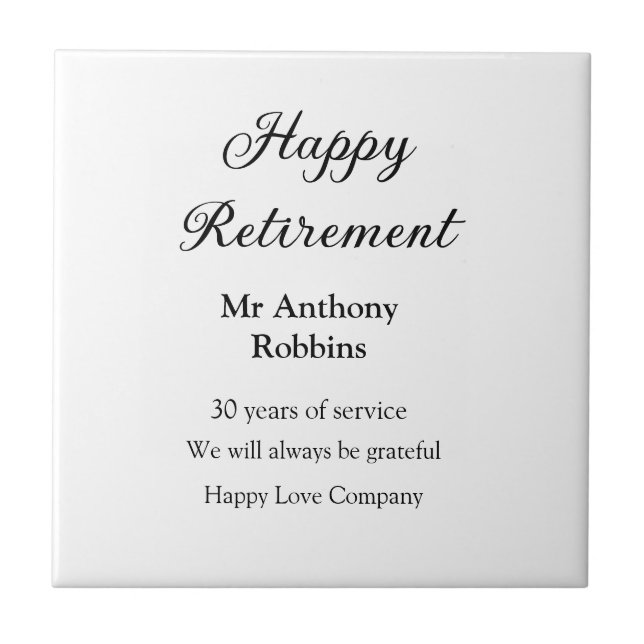 Happy retirement add name years of service retired tile (Front)
