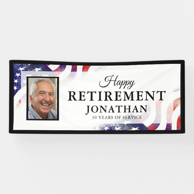 Happy Retirement American Flag Photo Banner (Horizontal)