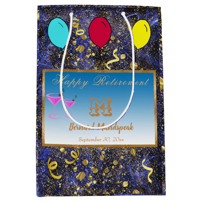 Happy Retirement Balloons, Glitter & Streamers Medium Gift Bag (Front)