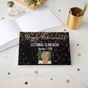 Happy Retirement Black and Gold Custom Photo Guest Book