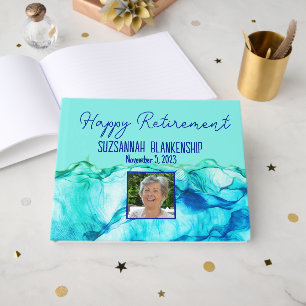 Happy Retirement Blue Green Watercolor Custom  Guest Book