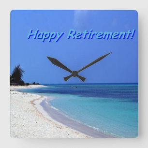 Happy Retirement Blue Ocean Square Wall Clock