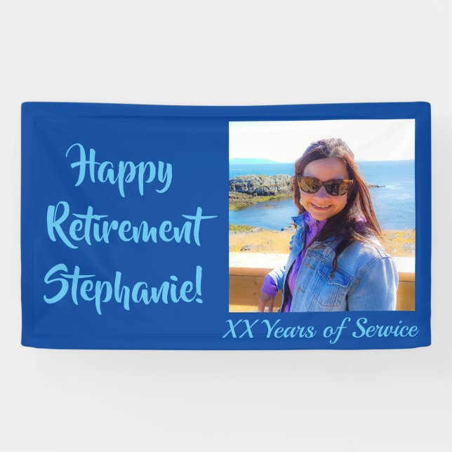 Happy Retirement Blue Photo Retirement Party Banner (Horizontal)