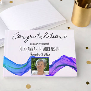 Happy Retirement Blue Purple Watercolor Custom Guest Book