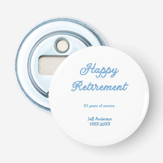 Happy retirement blue years of service name pastel bottle opener