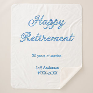 Happy retirement blue years of service name pastel sherpa blanket