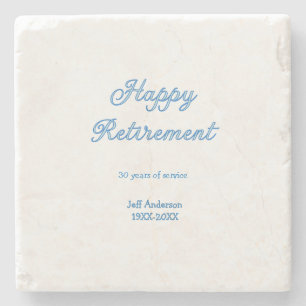 Happy retirement blue years of service name pastel stone coaster