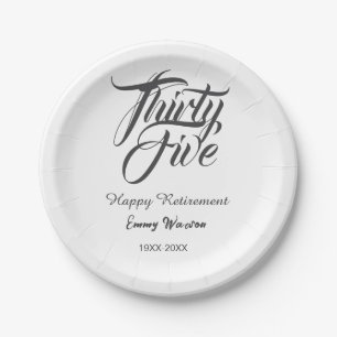 Happy retirement bold letter name year elegant sim paper plate