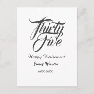 Happy retirement bold letter name year elegant sim postcard