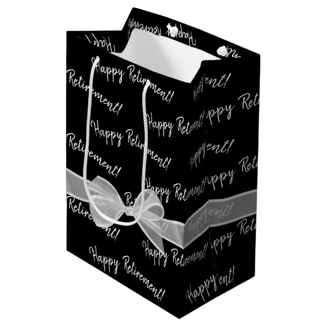 Happy Retirement bow on black Medium Gift Bag (Front Angled)