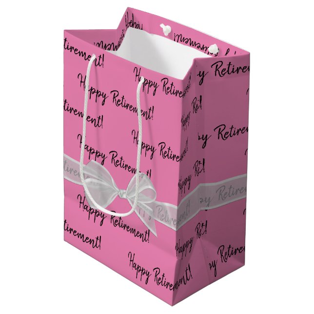 Happy Retirement Bow On Pink Medium Gift Bag (Front Angled)