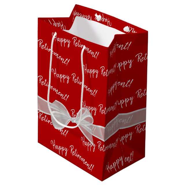 Happy Retirement Bow on Red Medium Gift Bag (Front Angled)