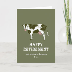 Happy Retirement Cards   Rustic Pasture Cow
