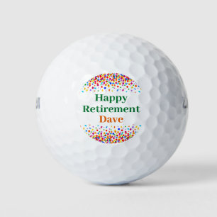 Happy Retirement Colourful Confetti Add Name Golf Balls