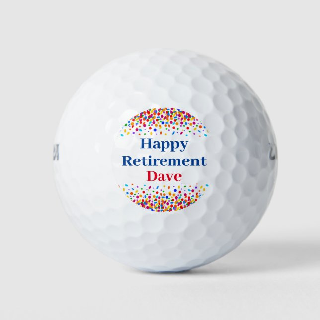Happy Retirement Colourful Confetti Add Name Golf Balls (Front)