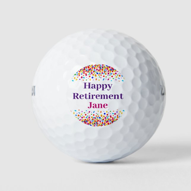 Happy Retirement Colourful Confetti Add Name Golf Balls (Front)