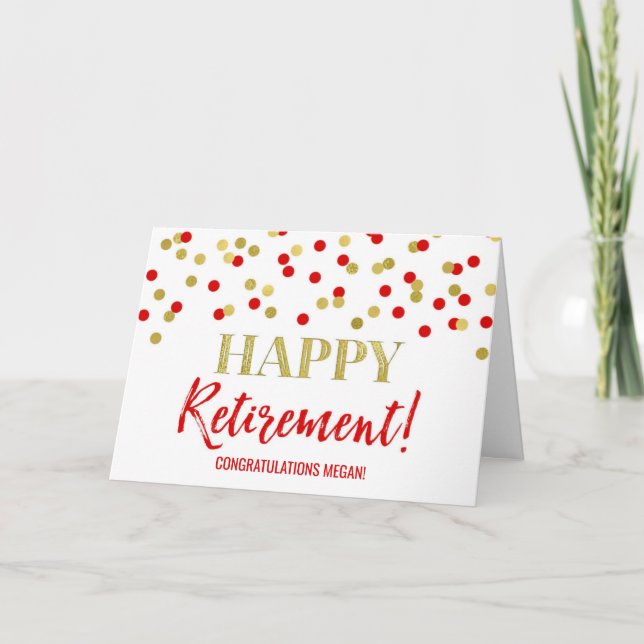 Happy Retirement Congratulations Red Gold Dots Card (Front)
