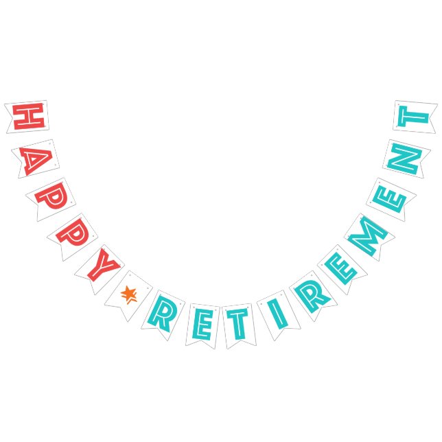 HAPPY RETIREMENT Coral Red, Turquoise, Orange Star Bunting (All)