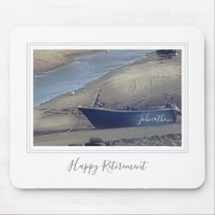 Happy retirement Cornish fishing boat on beach Mouse Mat