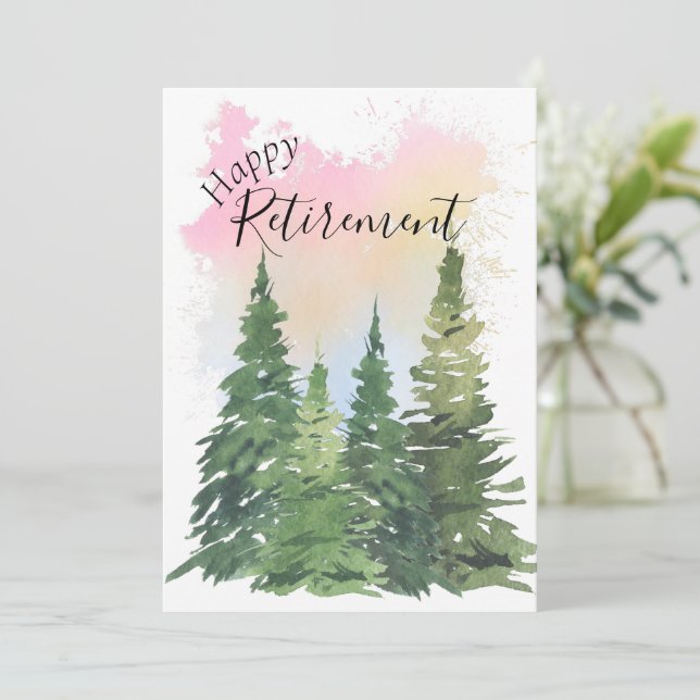 Happy Retirement - Customise - Watercolor trees  Holiday Card (Standing Front)