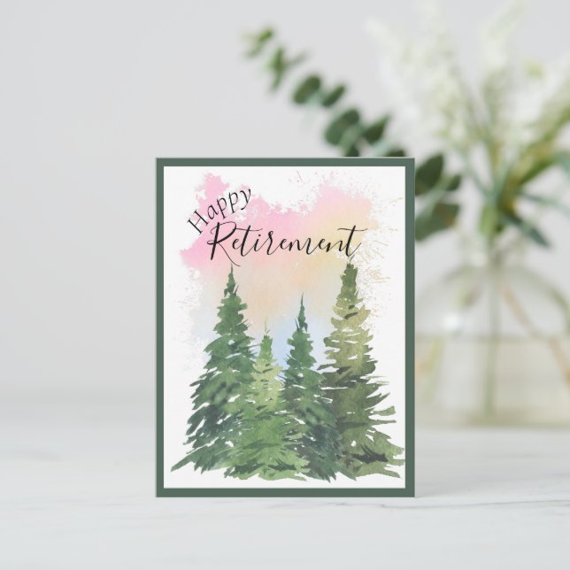 Happy Retirement - Customise - Watercolor trees  Holiday Postcard (Standing Front)