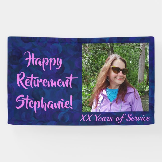 Happy Retirement Dark Blue Photo Retirement Party Banner (Horizontal)