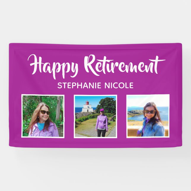 Happy Retirement Dark Pink Multiple Photos Banner (Horizontal)