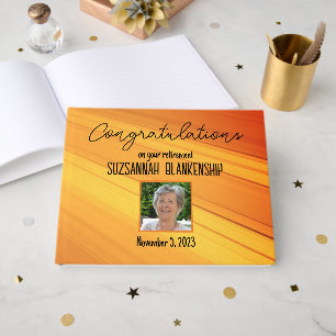 Happy Retirement Diagonal Gold Streak Custom Photo Guest Book